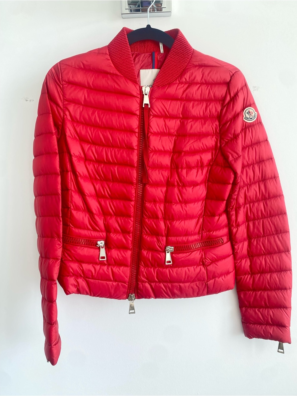 Moncler Red Quilted Lightweight Bomber Jacket